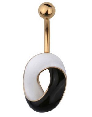Navelpiercing med en Twist av Svart & Vitt - Guld