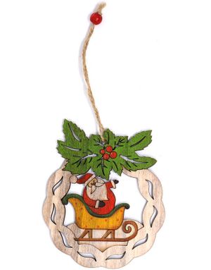 Julkrans i Trä med Jultomtemotiv - 11 cm Julgranspynt