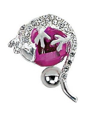 Navelpiercing med Smycke av Salamander & Rosa Sten Hängande från Toppen