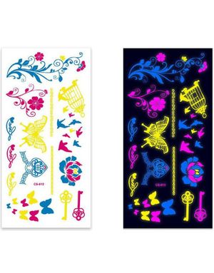 Ark med Fluorescerende Bomster, Sommerfugler og Andre Tatoveringer (UV Fake Tattoo)