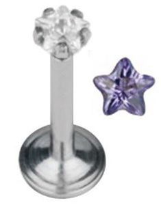 Labrett Piercing med Stjärnformad Lila Sten