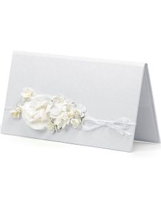 Hvitt Pengekort Pyntet med Blomster og Bånd