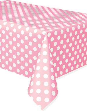 Ljusrosa Plastduk med Vita Polka Dots 274x137 cm