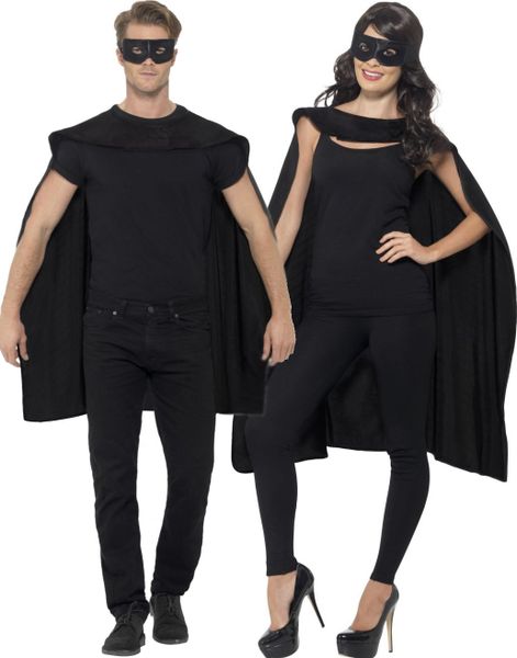 Svart Superhjälte Kit med Kappa och Ögonmask