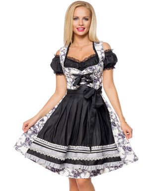 Lyxig Oktoberfest-Dirndl Blomstermönstrad Fin Korsettklänning med Förkläde