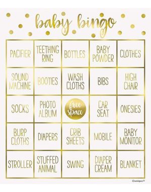 Gullfarget Babyshower Bingosett for 8 Personer