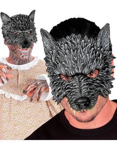 Grå/Svart Ulvemaske til Voksen