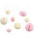 8 stk Pompoms og Honeycombs i Kremhvit og Rosa - Princess Party