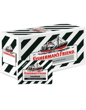 ÄT SNART PRODUKT - 72 st Sockerfri Fisherman's Friend med Smak av Salmiak - Hela Lådan 1,8 kg