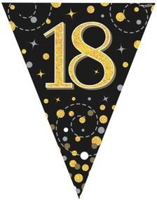 18-års Feiring Svart og Gullfarget Banner med 11 Flagg - 3,9 Meter