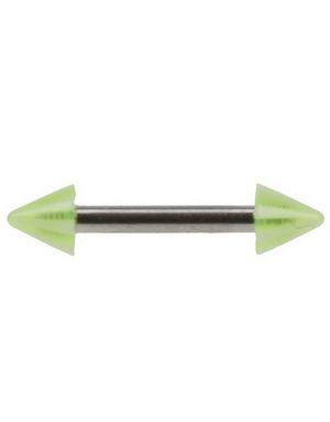 Rak Ögonbrynspiercing med Randiga Gröna och Vita Spike Kulor - 1.2 x 8 mm