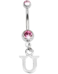 Navelpiercing med Bokstaven U & Rosa Stenar