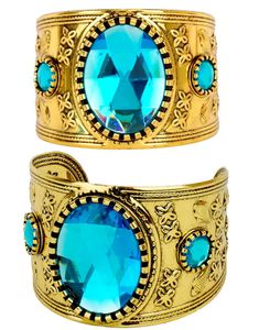 Kleopatra Gullfarget Cuff-Armbånd Med Blå Steiner