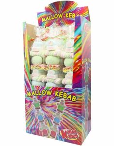 12 st Mallow Kebabs - 40 cm Stänger med Olika Marshmallows - Hel Låda 1,2 kg