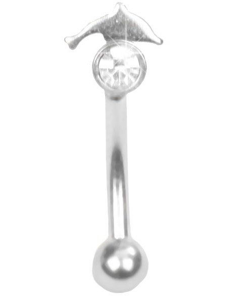 Ögonbrynspiercing med Klar Sten og Delfin - 1.2 x 8 mm