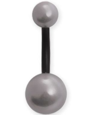 Svart Navelpiercing med Grå Pärlor