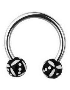 Ögonbrynspiercing Round with Dice - Svart/Vit - 1.2 x 10 mm