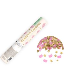 Konfettikanon med Rosa Katter og Gullstjerner 20cm 