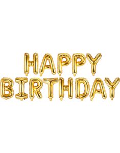 Happy Birthday – Guldfärgade Folieballonger 340x35 cm