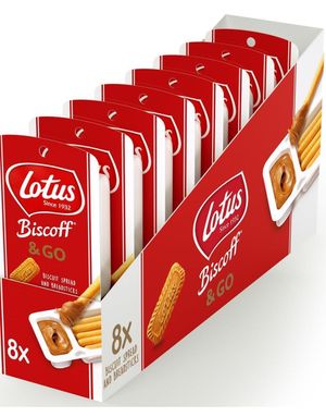 8 st Lotus Biscoff & Go - Brödstavar och Biscoff-pålägg - Hel låda 360 gram