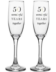 50 Wonderful Years Together - 2 stk Jubileumschampagneglass med Gullfarget Skrift 22 cm