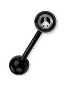 Svart Tungpiercing med Peace Tecken