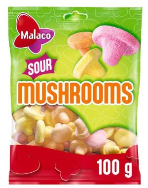 Påse med Malaco Sour Mushrooms - Olika Sur Skumbitar 100 gram