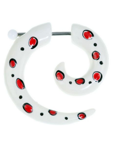 Curled White With Red Spots - Fejkpiercing