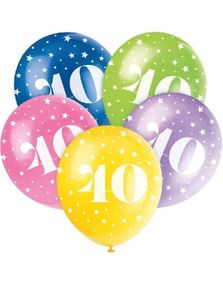 40 år - 5 stk Flerfarget Ballonger med Stjerner 30 cm
