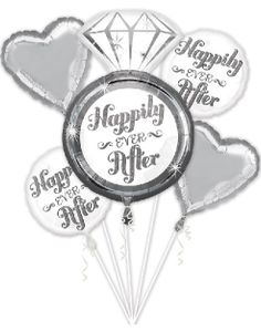 Happily Ever After - Silverfärgad Ballongbukett med 5 Folieballonger