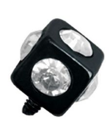 Fyrkantig Svart Dermal Anchor Kula med Klara Stenar - Strl 3 mm kula med 1,2 mm gängor