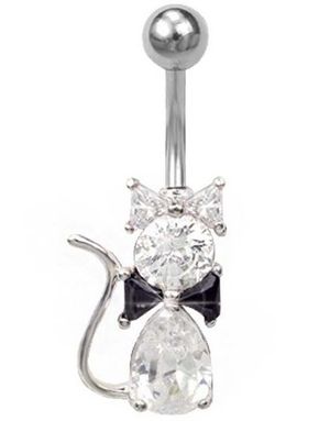 Kitten With Bowtie Navelpiercing - Vit