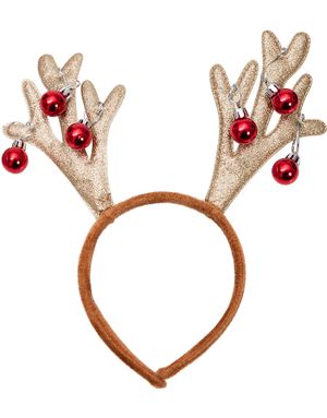 Guldfärgat Glittrande Ren Diadem med Julkulor
