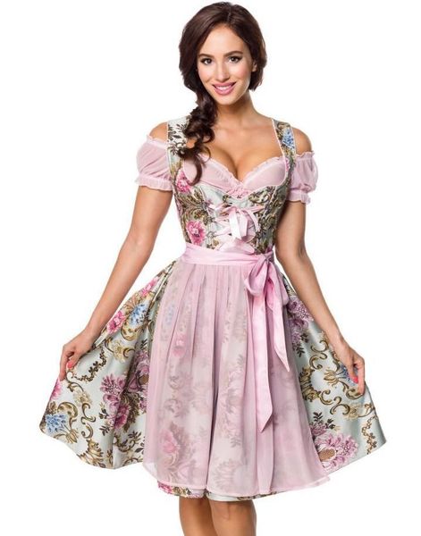 Dirndl Oktoberfestklänning i Lyxkvalitet med Rosa Förkläde