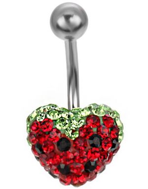 Strawberry Heart Navelpiercing - Röd/Grön/Svart
