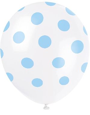 6 st Vita Ballonger med Ljusblå Polka Dots 30 cm