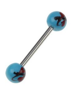 Design Flower Blue - Handmålad Tungpiercing
