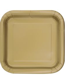 14 st Fyrkantiga Guldfärgade Papptallrikar 22 cm
