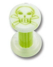Vit Piercing Plugg med Grön Dödskalle