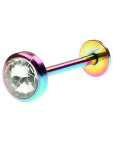 Flerfärgad Tungpiercing med Klar Sten