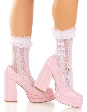 Ankelsokker med Hjerter, Rysjekant og Mini-Sløyfer – Hvit