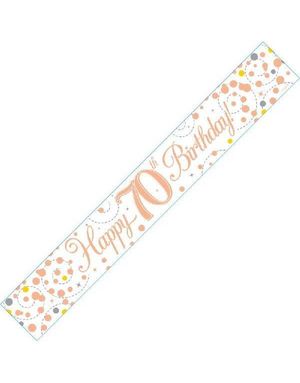 Happy 70th Birthday - 2,7 Meter Hvit og Rosegull Holografisk Banner