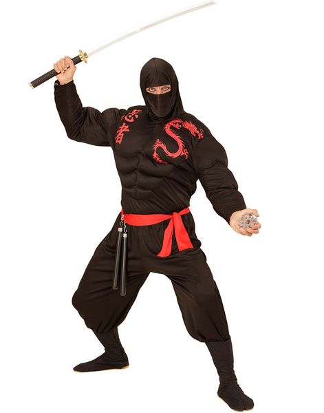 Svart Ninjakostym med Muskeldräkt