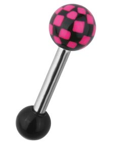 Tragus/Helix Örpiercing m/Schackmönster - Svart/Rosa