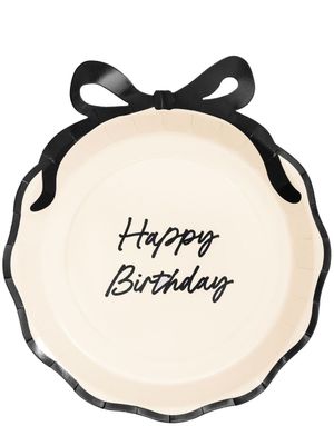 6 stk Kremfarget Papptallerkener 24 cm - Happy Birthday