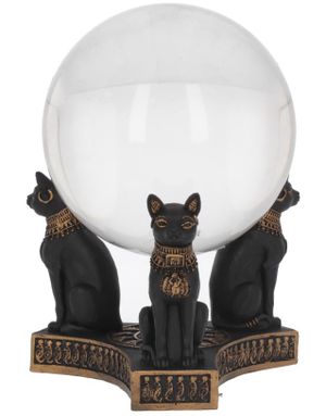 Kattefigur Krystallkule Holder med Egyptiske Motiver 12 cm