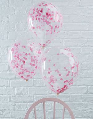 5 stk 30 cm - Genomskinliga Ballonger med Rosa Konfetti - Plock och Mix