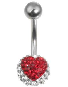 Sparkling Heart Navelpiercing - Vit/Röd