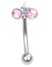 Ögonbrynspiercing med Rosa Stenar och Kors - 1.2 x 8 mm