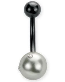 Svart Navelpiercing med Grå Pärla & Stenar